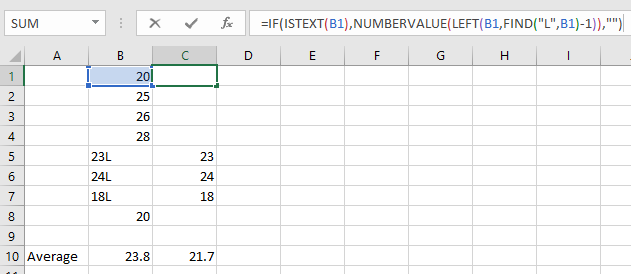 Trimming text from numbers in Excel